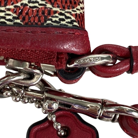 Coach EUC Dark Red and Tan Monogram Corner Zip Wristlet - Picture 8 of 17